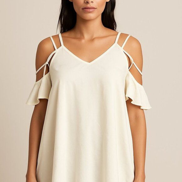 White Cut-Out Cold Shoulder Blouse Sz XL - Picture 1 of 6